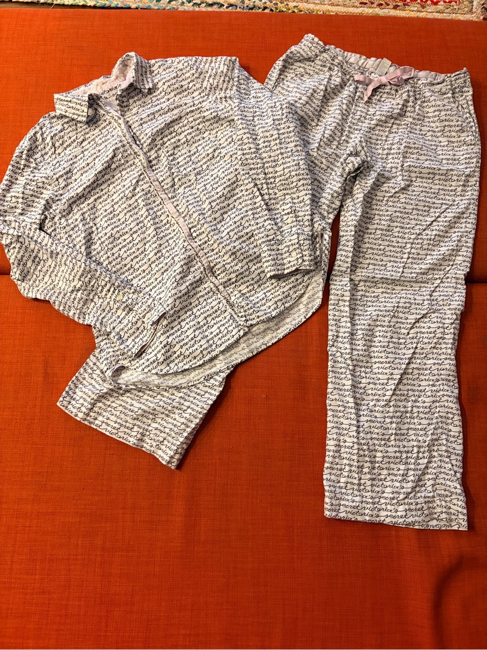Vintage Victoria's Secret Script Logo Pajama Set Cotton Silk Small